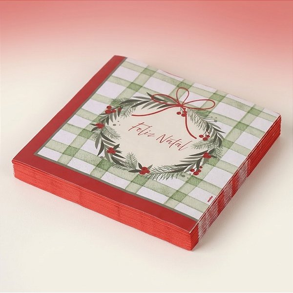 Guardanapo de Papel Natalino - Guirlanda Branco, Verde e Vermelho - 33x33cm - 20 unidades - Cromus - Rizzo