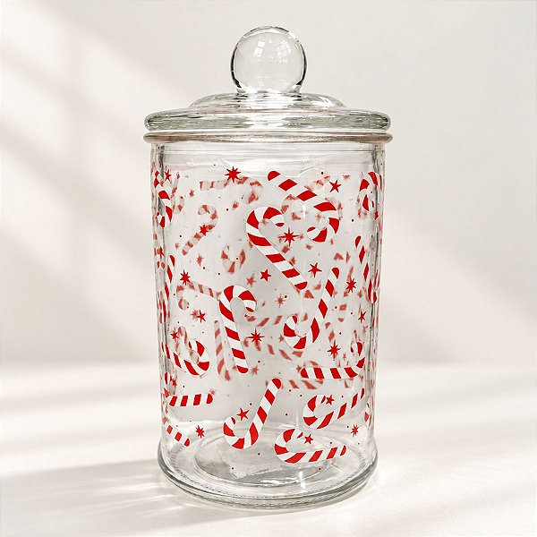 Pote de Vidro Hermético de Natal - Doce Candy Cane - 630ml - 1 unidade - Rizzo