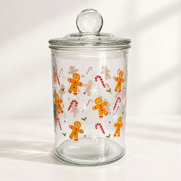 Pote de Vidro Hermético de Natal - Candy e Ginger - 630ml - 1 unidade - Rizzo