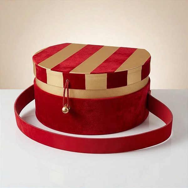 Caixa de Natal com Alça e Fecho - Listrada Vermelho e Ouro - 12,5x25,5x21cm - 1 unidade - Cromus - Rizzo