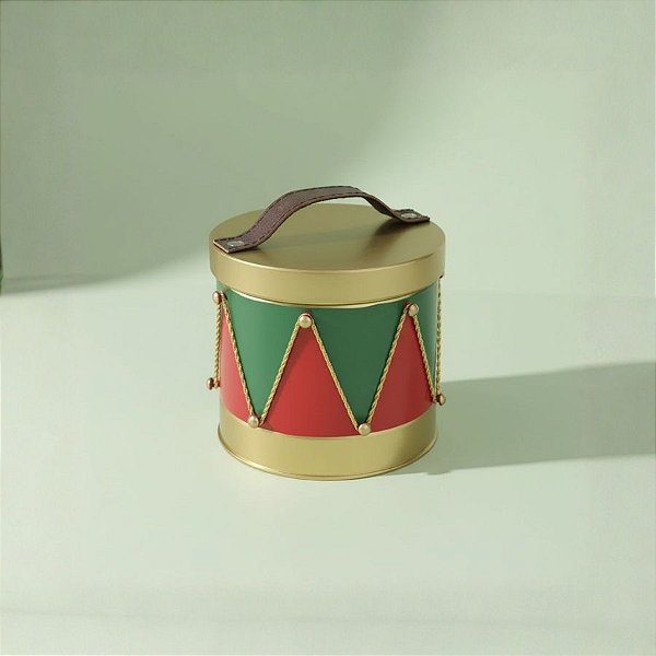 Cachepot com Alça e Tampa - Geometric - Vermelho, Verde e Ouro - 14x13x13cm - 1 unidade - Cromus - Rizzo