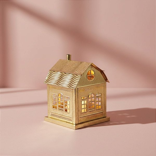 Casinha Decorativa De Natal Com LED - Ouro - 25x19,5x19,5cm - 1 unidade - Cromus - Rizzo