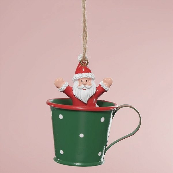 Enfeite Para Pendurar de Natal - Caneca com Papai Noel - 6,5x5,5x4cm - 1 unidade - Cromus - Rizzo