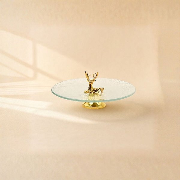 Bailarina Giratoria com Rena de Natal - Ouro - 15x15x9cm - 1 unidade - Cromus - Rizzo