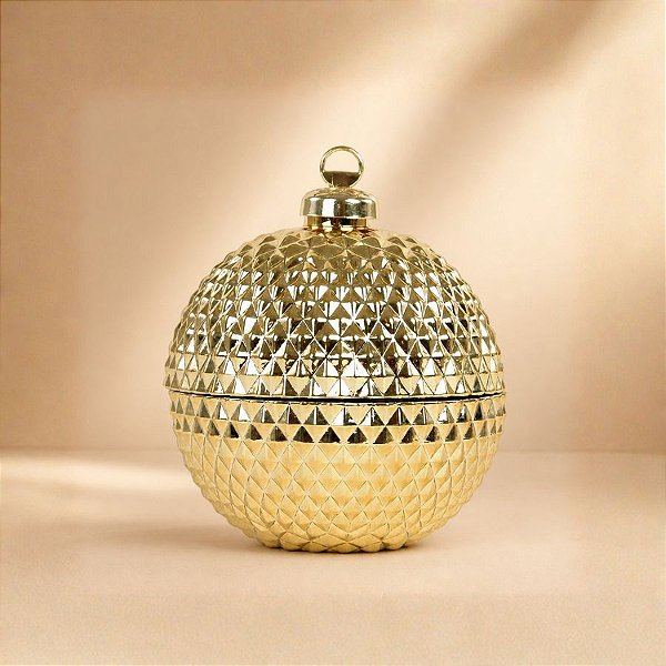 Bomboniere Redonda de Vidro de Natal - Ouro - 13x11x11cm - 1 unidade - Cromus - Rizzo