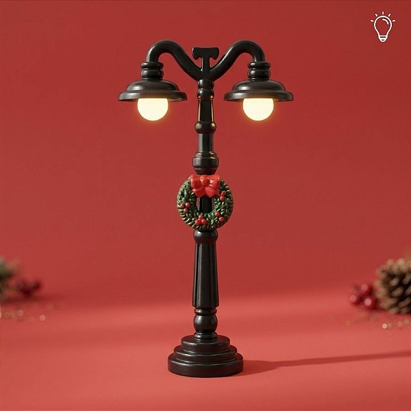 Enfeite Decorativo De Natal - Mini Poste com Guirlanda com Luz - 12x6,5cm  - 1 unidade - Cromus - Rizzo