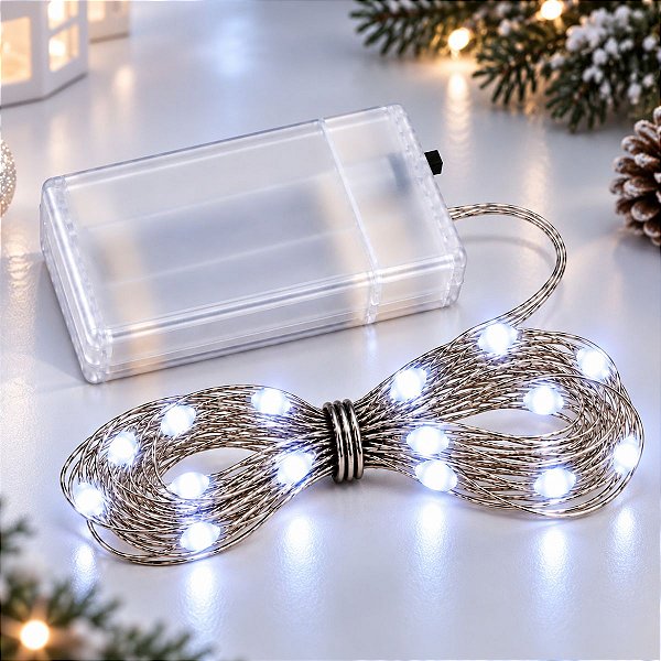 Cordão de Led Fio de Fada - Branco Frio - 5m - Uso com 3 Pilhas AA - 1 unidade - Rizzo