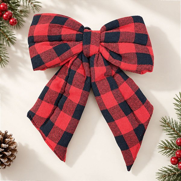 Laço Decorativo Xadrez Vermelho e Preto G - 33cm - 1 unidade - Rizzo