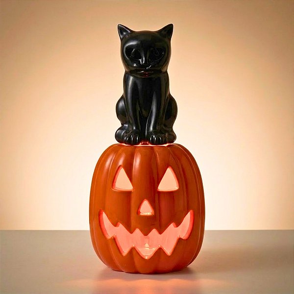 Enfeite Decorativo De Halloween com Luz - Telefone Abóbora - Gato e Abóbora - 15x37x12cm - 1 unidade - Rizzo