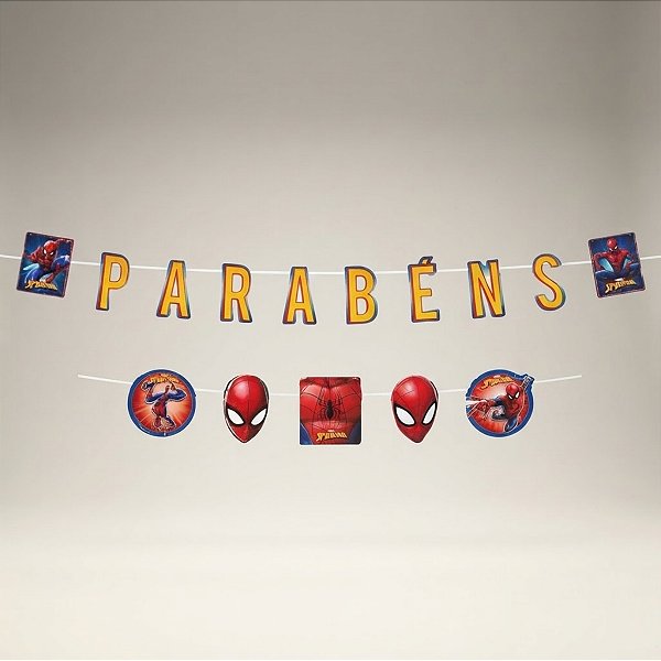 Faixa Parabéns - Homem Aranha - Animação - 115x18cm - 1 unidade - Disney Original - Rizzo