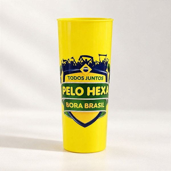 Copo Long Drink Acrílico Copa do Mundo - Brasil - Amarelo - 300ml - 1 unidade - Rizzo