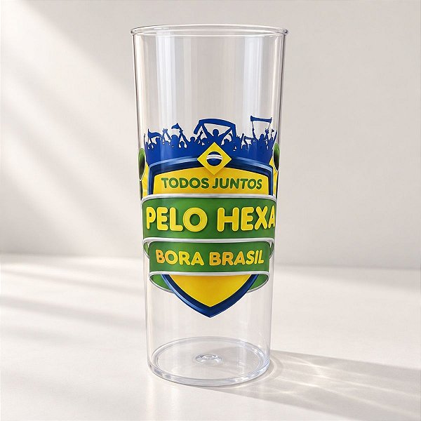 Copo Long Drink Acrílico Copa do Mundo - Brasil - Transparente - 300ml - 1 unidade - Rizzo