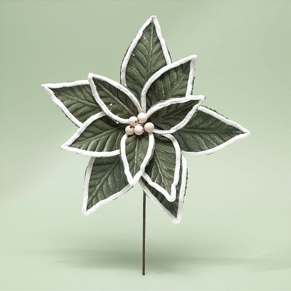 Poinsétia Decorativa - Verde e Branco - 35x31cm - 1 unidade - Cromus - Rizzo