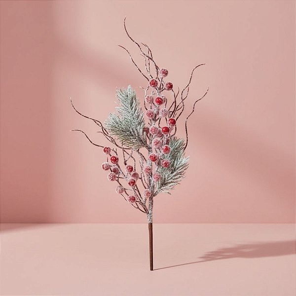 Galho Decorativo de Natal - Rosa - 55x20cm - 1 unidade - Cromus - Rizzo