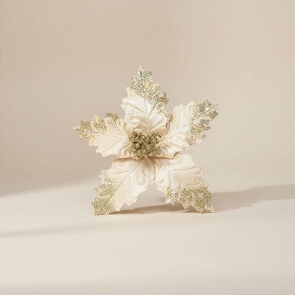 Poinsétia Decorativa - Ouro - 20x12cm - 1 unidade - Cromus - Rizzo