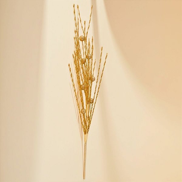 Galho Decorativo de Natal - Ouro com Poa - 94x15cm - 1 unidade - Cromus - Rizzo