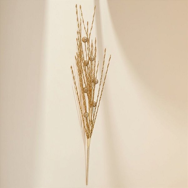 Galho Decorativo de Natal - Champagne com Poa - 94x15cm - 1 unidade - Cromus - Rizzo
