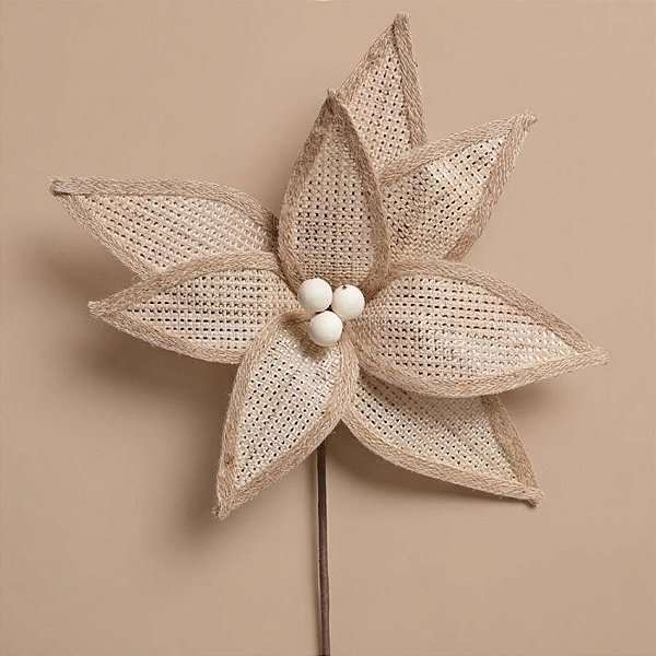 Poinsétia Decorativa - Bege com Juta e Brilho Dourado - 35x32cm - 1 unidade - Cromus - Rizzo