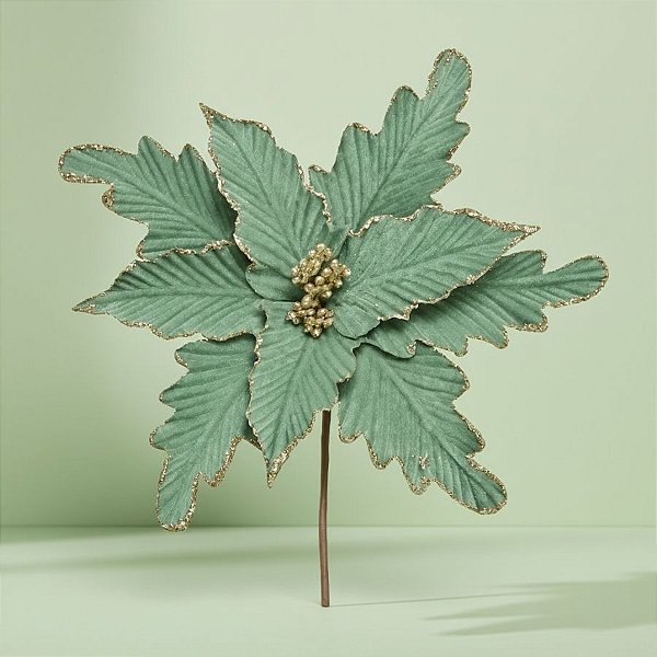 Poinsétia Decorativa - Veludo Verde com Glitter Ouro - 35x30cm - 1 unidade - Cromus - Rizzo