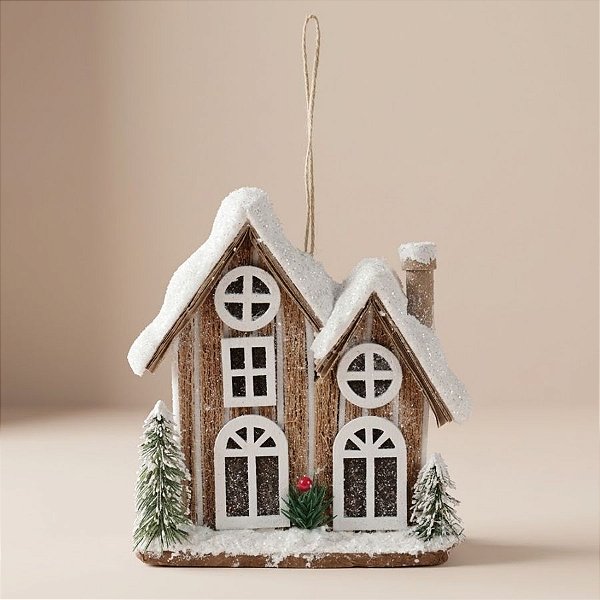Casinha Decorativa de Natal - Marrom e Branco - 17cm - 1 unidade - Cromus - Rizzo