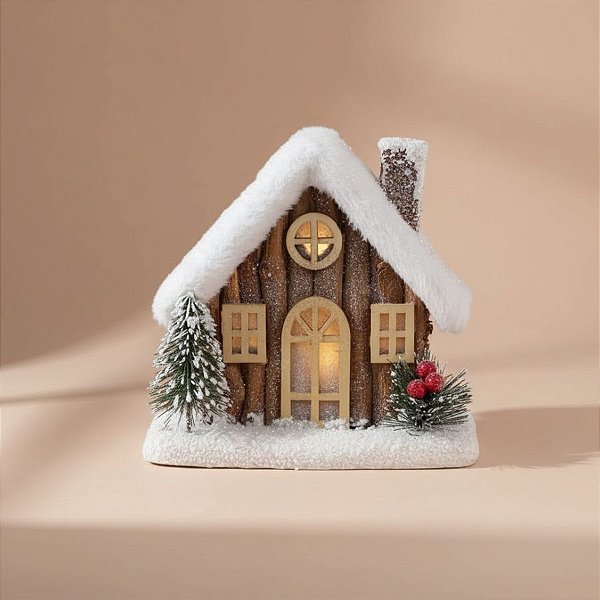 Casinha Decorativa de Natal com LED - Marrom - 17,5cm - 1 unidade - Cromus - Rizzo