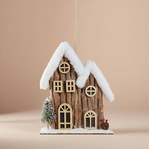 Casinha Decorativa de Natal - Marrom - 23,5cm - 1 unidade - Cromus - Rizzo