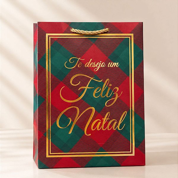 Sacola de Papel de Natal - Te Desejo um Feliz Natal - 27cm  - 1 unidade - Rizzo