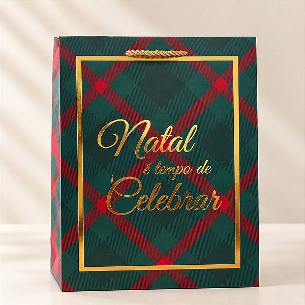 Sacola de Papel de Natal - Natal é Tempo de Celebrar - 27cm  - 1 unidade - Rizzo