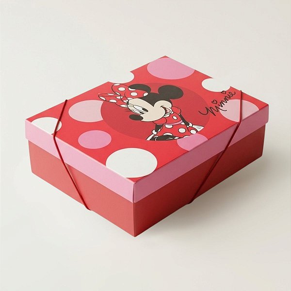 Caixa Retangular com Tampa e Elástico - Minnie Balls - G 46x33x14  - 1 unidade - Disney Original - Rizzo