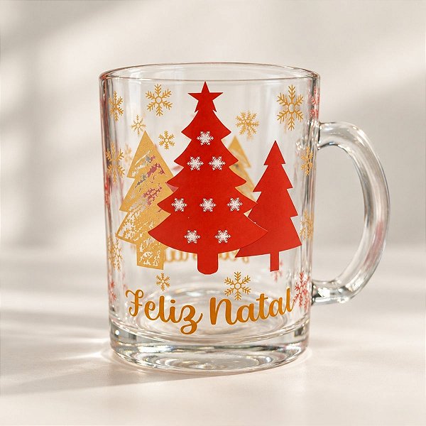 Caneca de Vidro de Natal - Árvores - 335ml  - 1 unidade - Rizzo