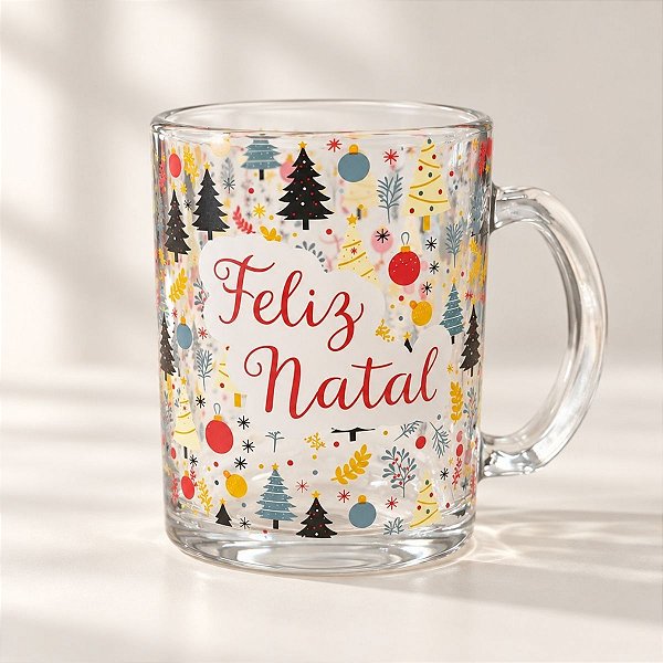 Caneca de Vidro de Natal - Árvores Coloridas - 335ml  - 1 unidade - Rizzo