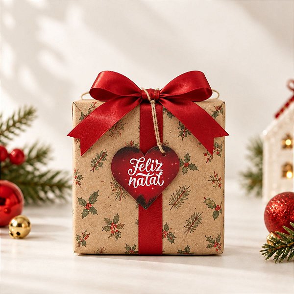 Tag Decorativa de Natal com Sisal - Coração Feliz natal - 5x6cm - 10 unidades - Rizzo