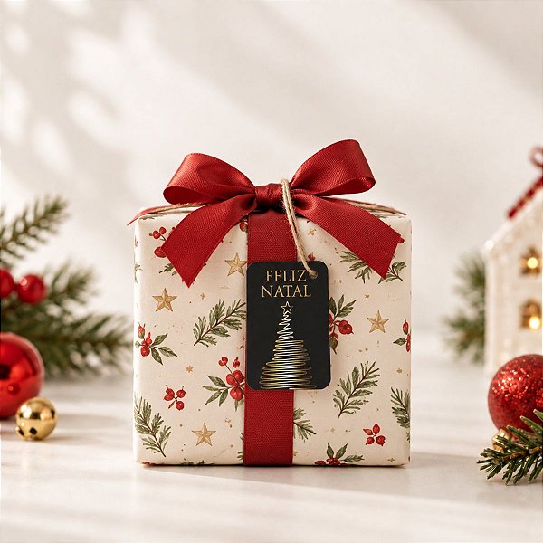 Tag Retangular Decorativa de Natal com Sisal - Feliz Natal Árvore - 6x4cm - 10 unidades - Rizzo