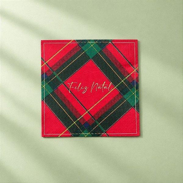 Guardanapo de Papel Natalino -  Feliz Natal - Xadrez Vermelho e Verde - Listras - 32,5x32,5cm - 20 unidades - Cromus - R