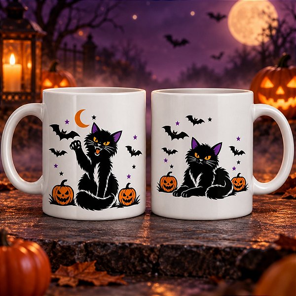 Caneca Gatinho Preto - Halloween - 325ml - 1 unidade - Rizzo