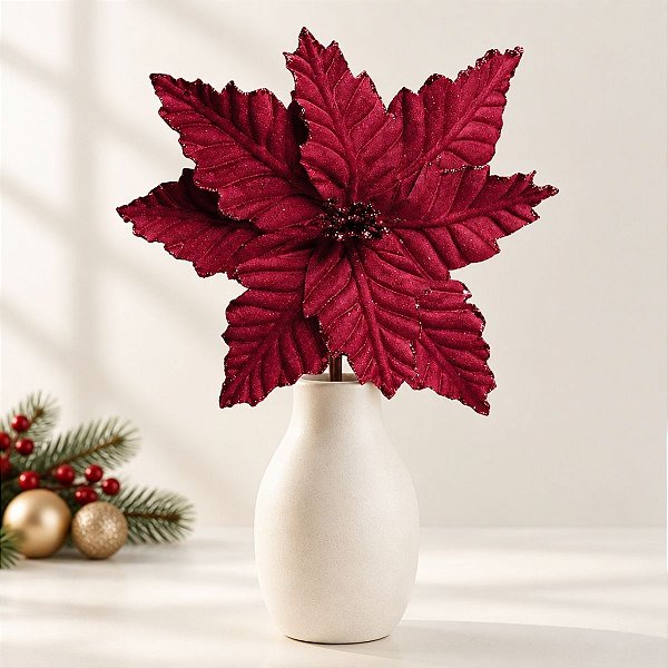 Poinsétia Decorativa - Vermelho - 44cm - 1 unidade - Cromus - Rizzo