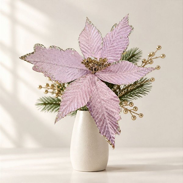 Poinsétia Decorativa - Lilás - 42cm - 1 unidade - Cromus - Rizzo