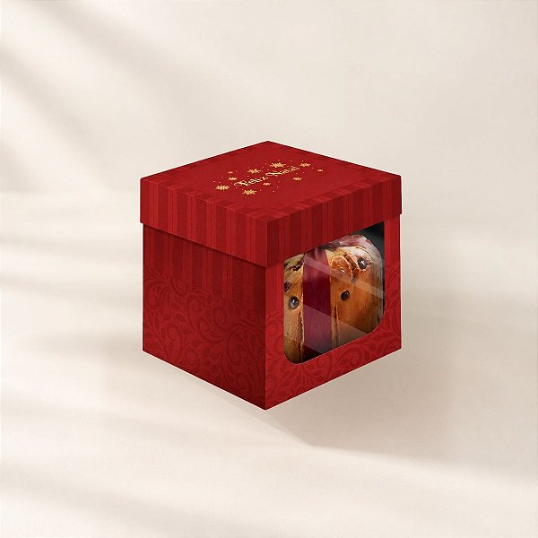 Caixa para Mini Panetone com Visor - Natal Elegance - Vermelho - 11,5x11,5cm - 10 unidades - Regina - Rizzo