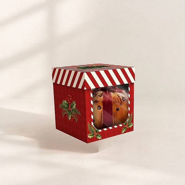 Caixa Mini para Panetone com Visor - Natal Clássico - Vermelho - 11,5x11,5cm - 10 unidades - Regina - Rizzo