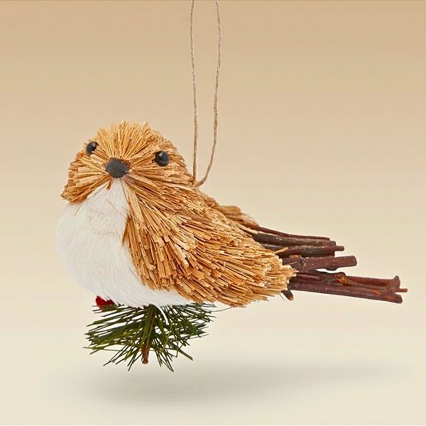 Enfeite Decorativo Para Pendurar de Natal - Pássaro Natural Rústico - 15x11x6cm - 1 unidade - Rizzo
