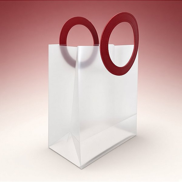 Sacola Transparente Fosca PVC com Alça Redonda de Couro Marsala - 23x27x13cm - 1 unidade - Rizzo