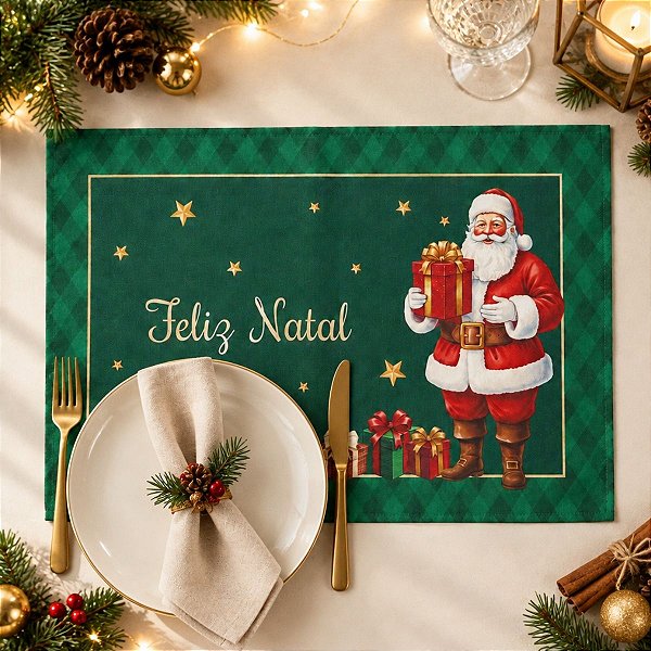 Jogo Americano de Natal - Feliz Natal - Verde - 30x45cm - 1 unidade - Rizzo