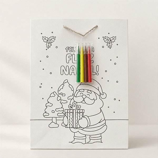 Sacola de Papel de Natal para Colorir com Canetinhas - Feliz Natal - 24x31x12cm - 1 unidade - Rizzo