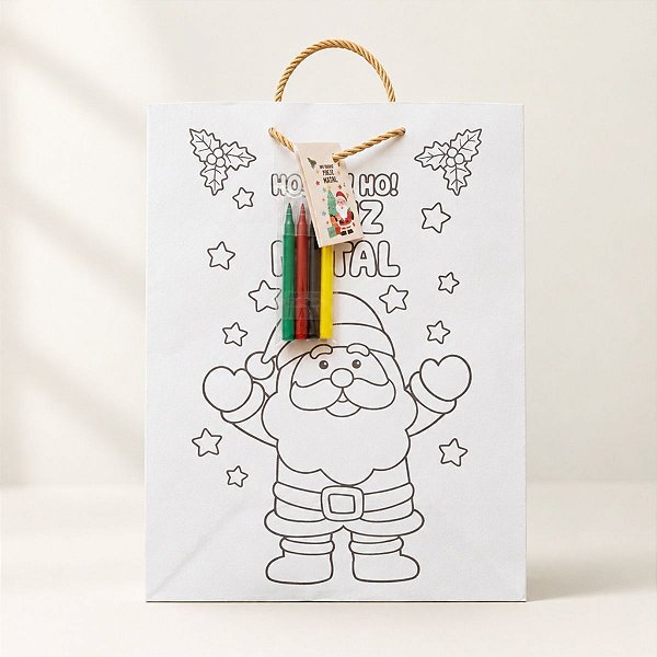 Sacola de Papel de Natal para Colorir com Canetinhas - Hohoho - 24x31x12cm - 1 unidade - Rizzo