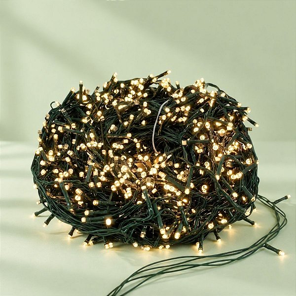 Cordão de LED Branco Quente com Fio Verde 300 Leds - 30m - 110v - 1 unidade - Rizzo