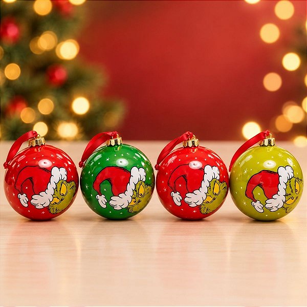 Bola de Natal - Grinch - 8cm - 4 unidades - Cromus - Rizzo