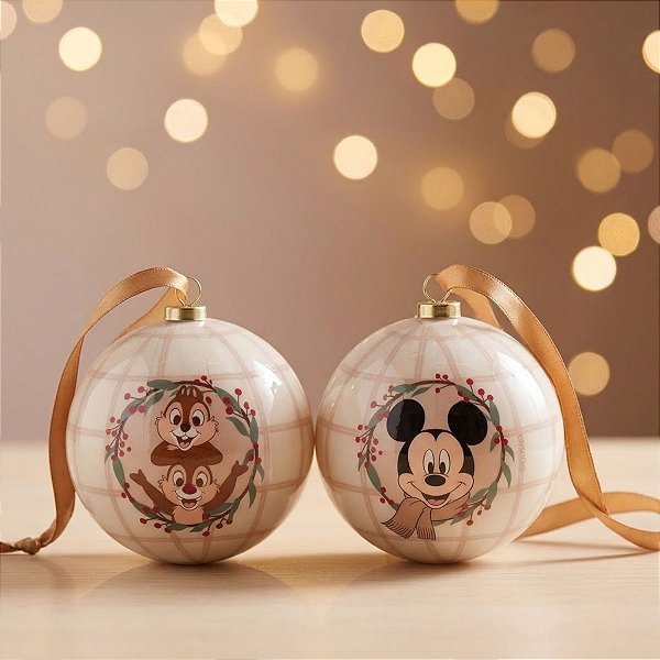 Bola de Natal - Mickey Mouse - Bege - 12cm - Disney Original - 2 unidades - Cromus - Rizzo