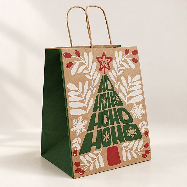 Sacola de Papel Kraft de Natal - Hohoho - 20x15x25cm - Ref.2937 - 10 unidades - Rizzo