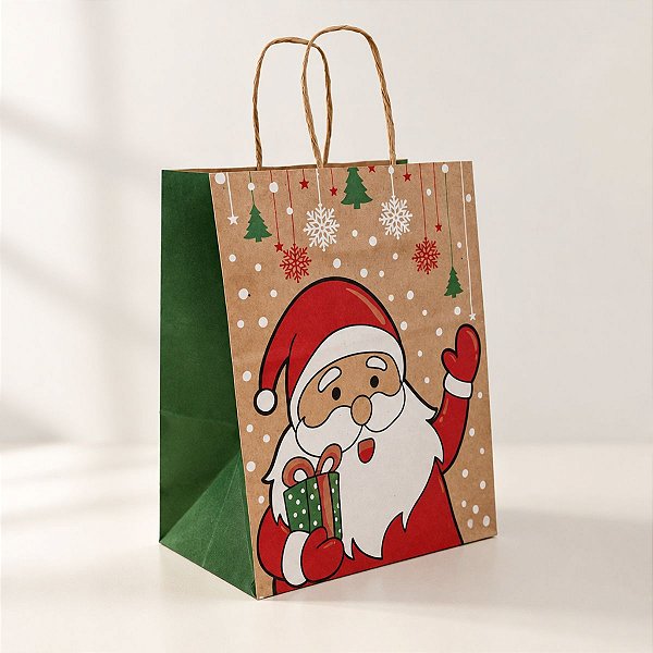 Sacola de Papel Kraft de Natal - Santa Claus - 20x15x25cm - Ref.2223 - 10 unidades - Rizzo