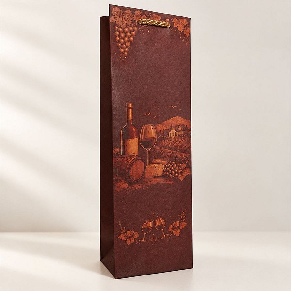 Sacola de Papel para Garrafa - Vintage - 13,5x8x39cm - Ref.3626 - 10 unidades - Rizzo